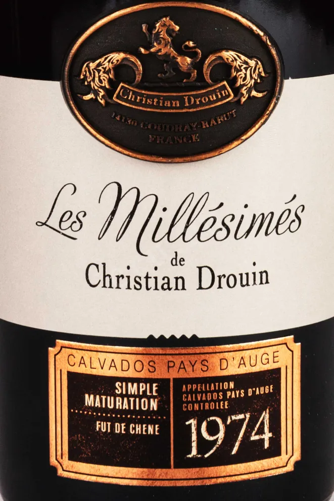 Этикетка Christian Drouin Pays d Auge wooden box 1974 0.7 л