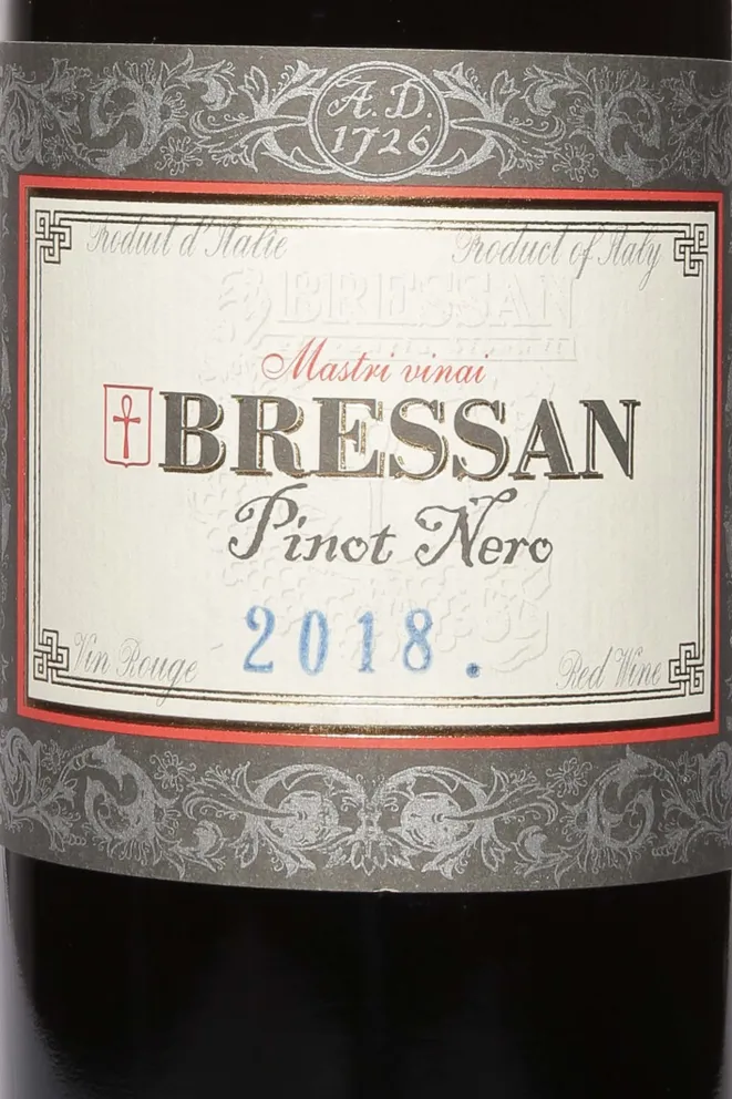 Этикетка Bressan Pinot Nero 2018 0.75 л