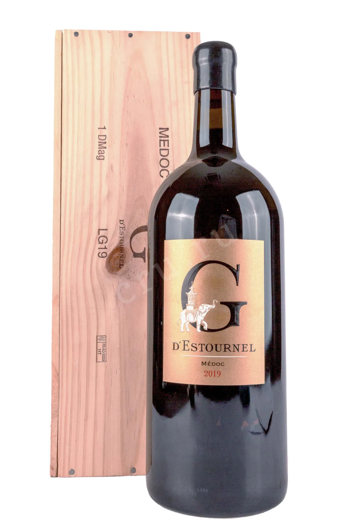 Фото — Вино G d'Estournel in wooden box 2019 3 л