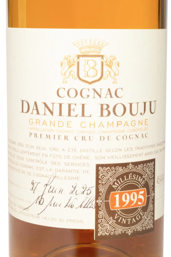 Этикетка Daneil Bouju Grande Champagne Premier Cru De Cognac in gift box 1995 0.7 л
