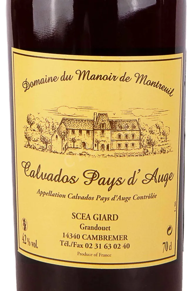Этикетка Domaine du Manoir du Montreuil Calvados Pays dAuge 0.7 л