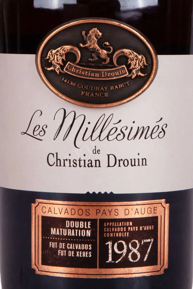 Этикетка Christian Drouin Pays d'Auge in wooden box 1987 0.7 л