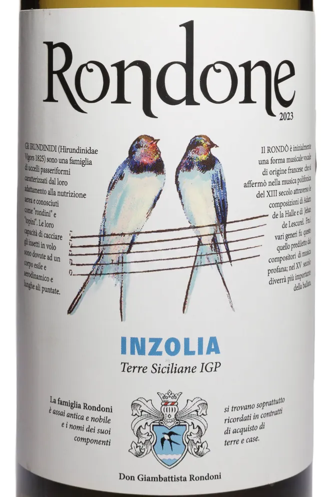 Этикетка Rondone Inzolia 2023 0.75 л