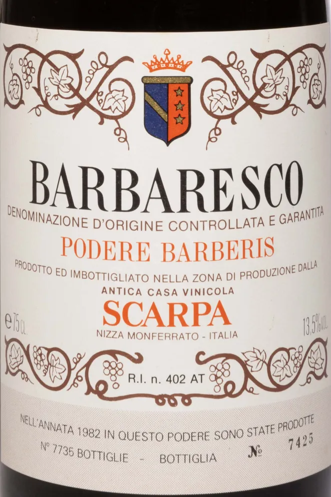 Этикетка Scarpa Podere Barberis Barbaresco DOCG 1982 0.75 л