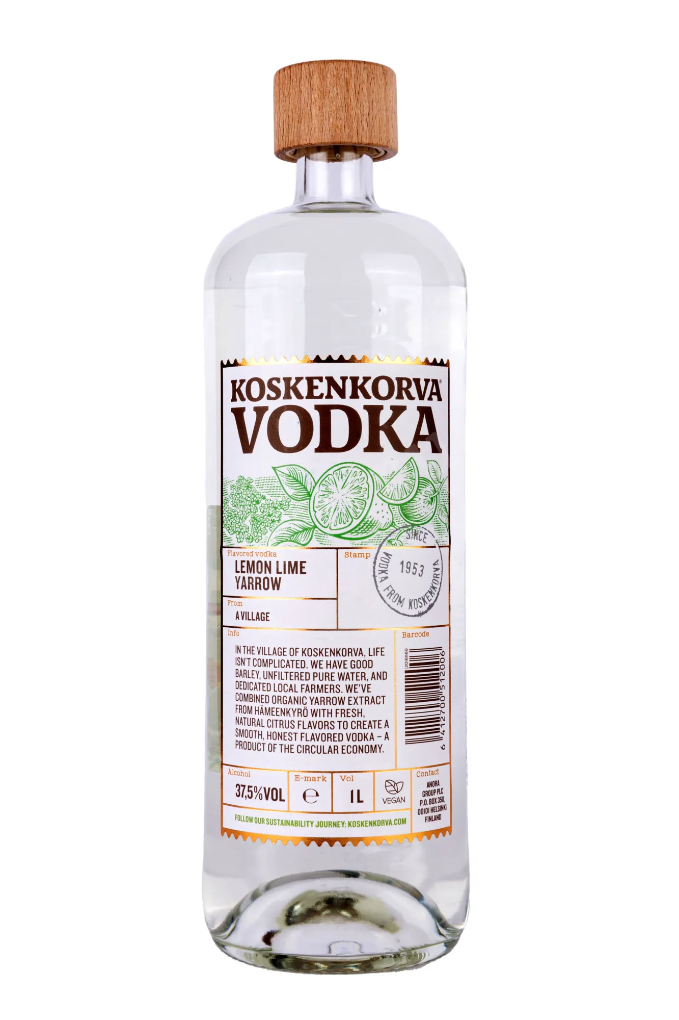 Фото — Водка Коскенкорва со вкусом лимона, лайма и тысячелистника  1 л