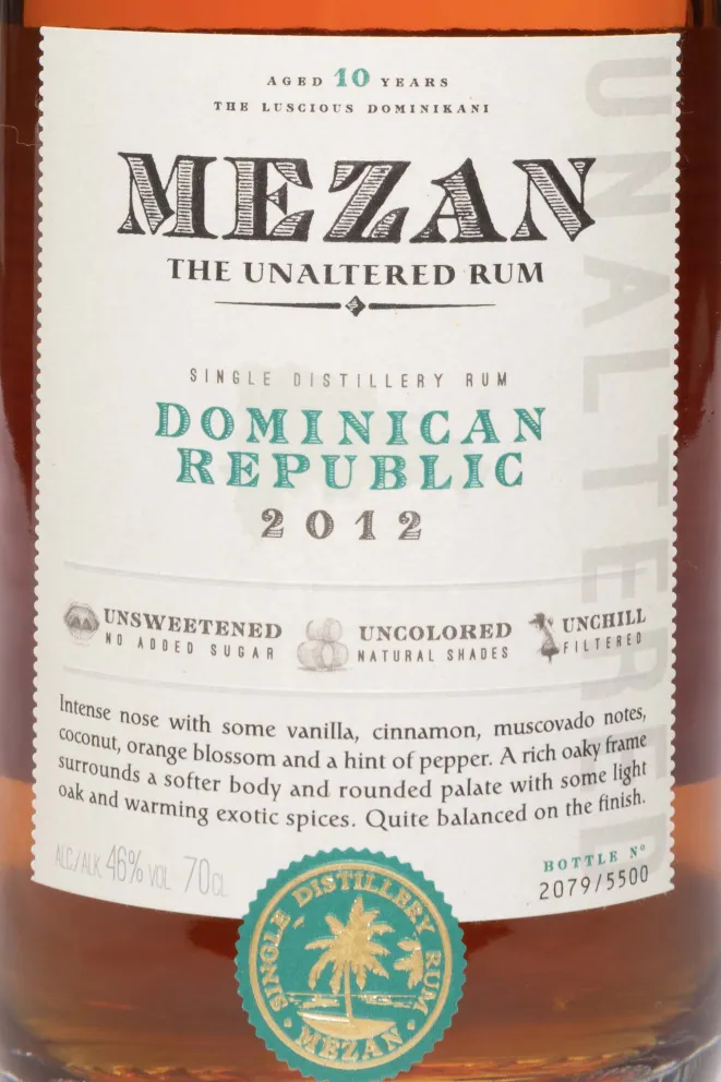 Этикетка Mezan Dominican Republick 2012 0.7 л