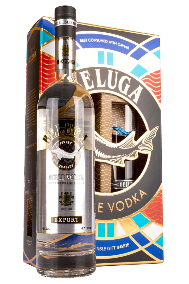 Водка Белуга Нобл + 1 стакан (хайбол) в подарочной упаковке  0.7 л