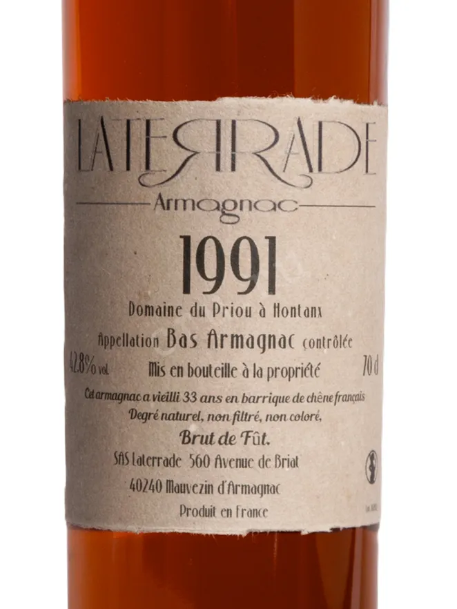 Этикетка Laterrade Domaine du Priou Bas Armagnac 1991 0.7 л