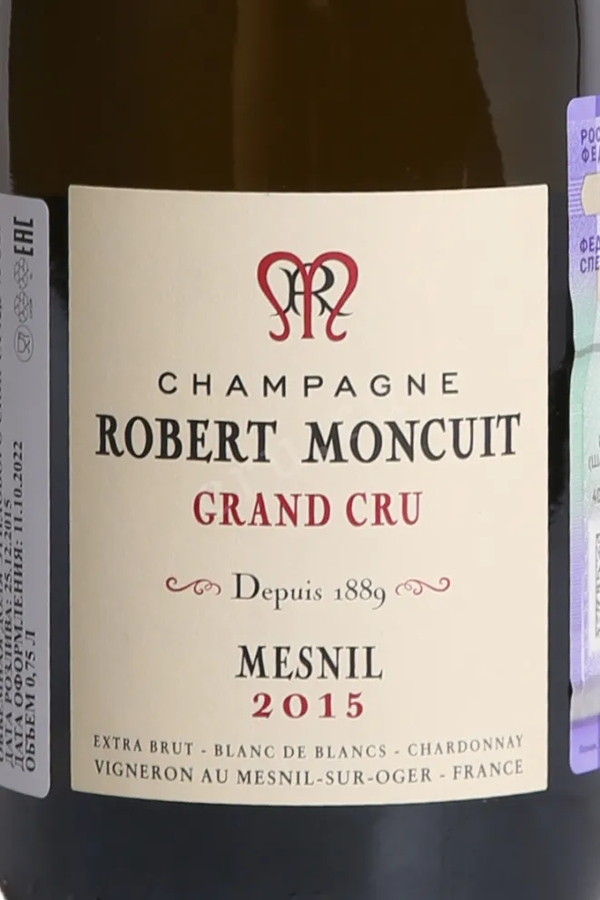 Этикетка Robert Moncuit Grand Cru Mesnil 2015 0.75 л
