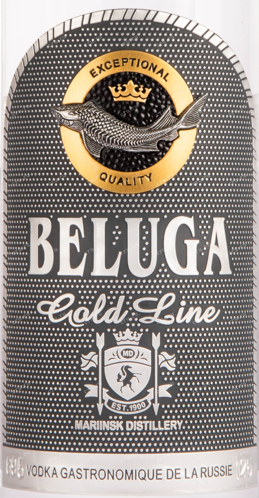 Этикетка водки Beluga Gold Line leather box with 3 shots 0.75
