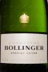 Этикетка Bollinger Special Cuvee Brut in gift box 2018 0.75 л