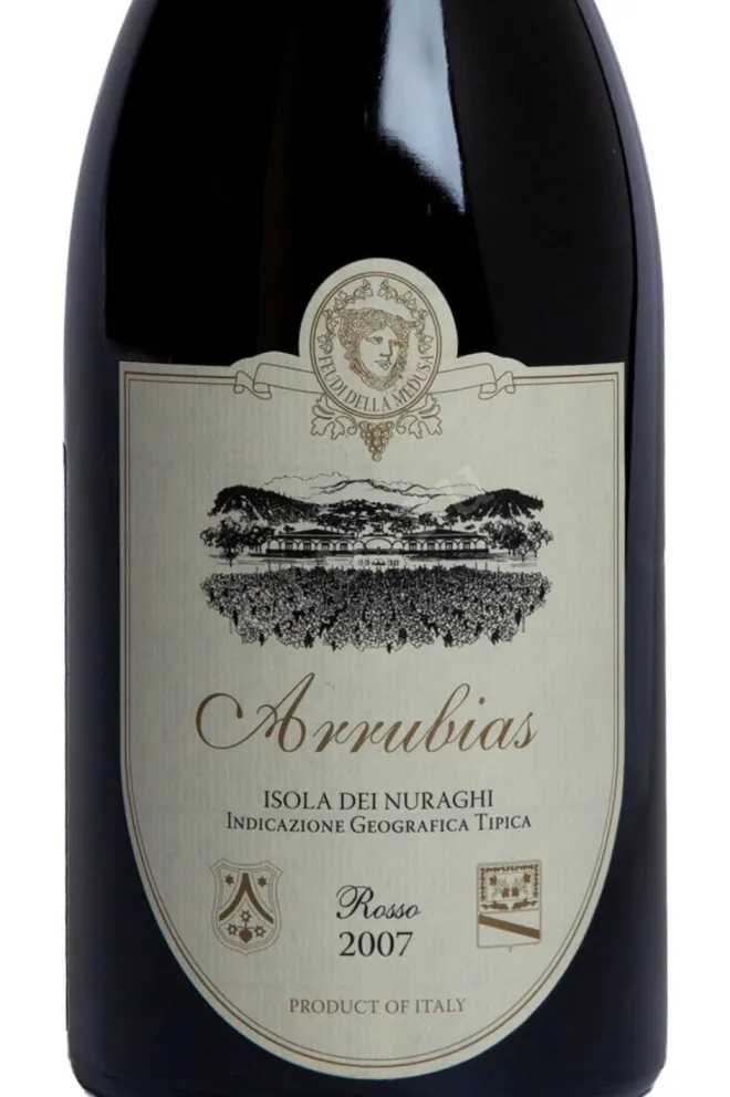 Этикетка Feudi della Medusa Arrubias Isola dei Nuraghi Rosso 2007 0.75 л