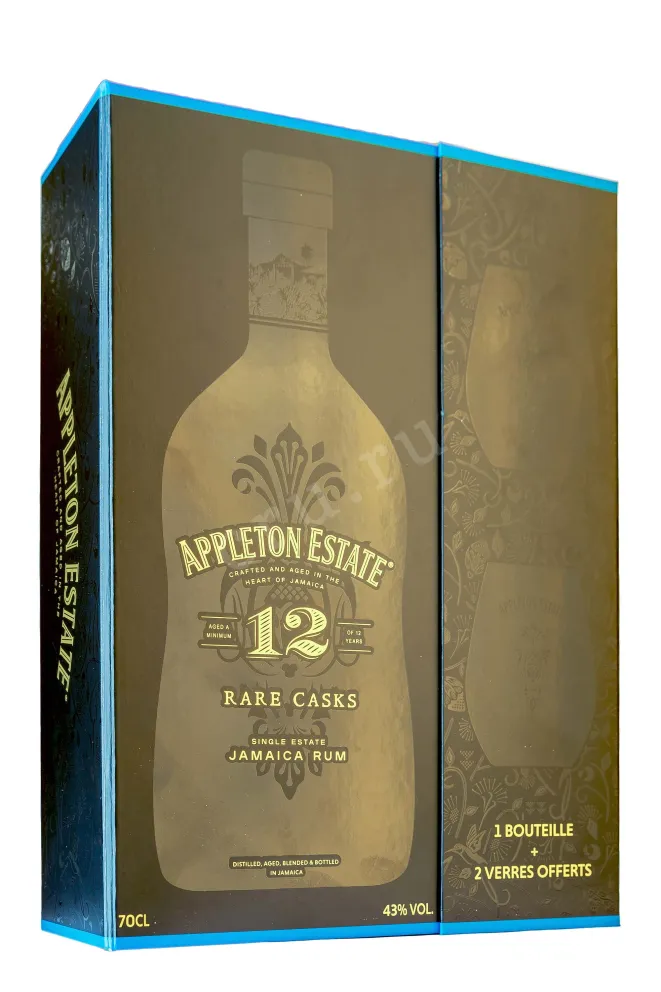 Подарочная коробка Appleton Estate Rare Blend Casks 12 years in giftset with 2 glasses 0.7 л