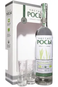Водка Чистые Росы в подарочной упаковке с двумя рюмками  0.7 л