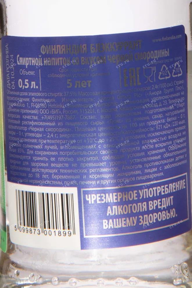 Контрэтикетка Finlandia Blackcurrant 0.5 л
