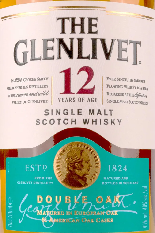 Этикетка Glenlivet 12 years old double oak in gift box 0.7 л