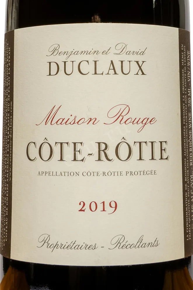 Этикетка Domaine Duclaux Maison Rouge Cote-Rotie AOP 2019 0.75 л