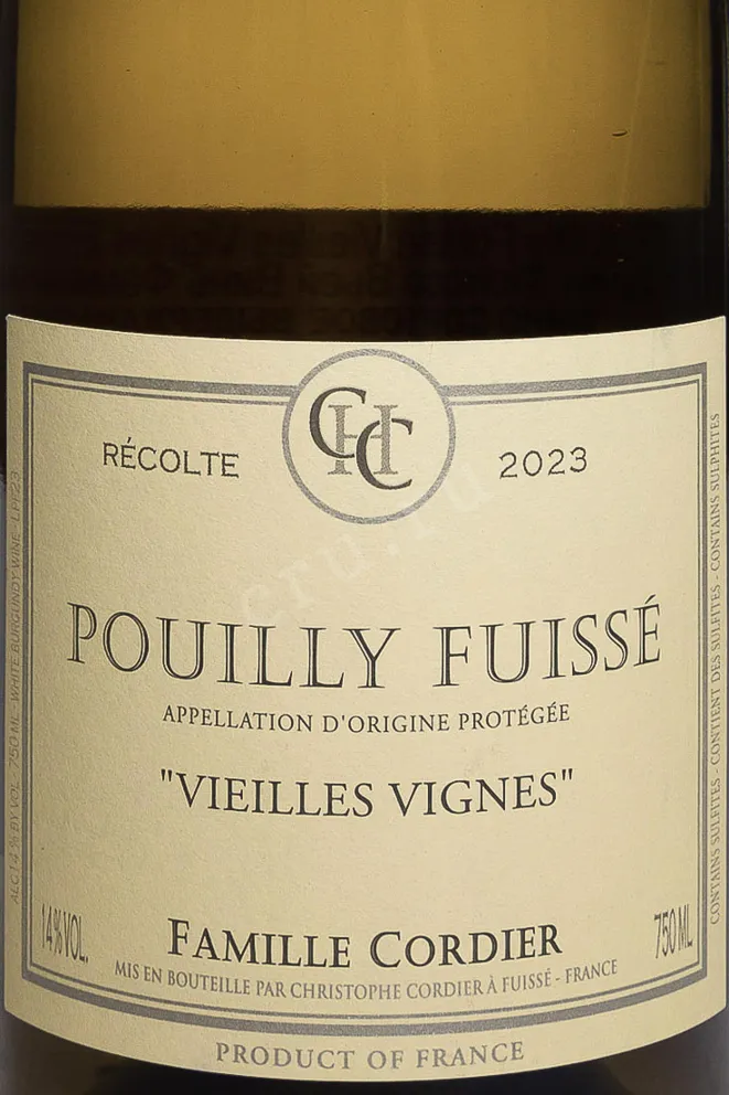 Этикетка Famille Cordier Vielles Vignes Pouilly Fuisse AOC 2023 0.75 л