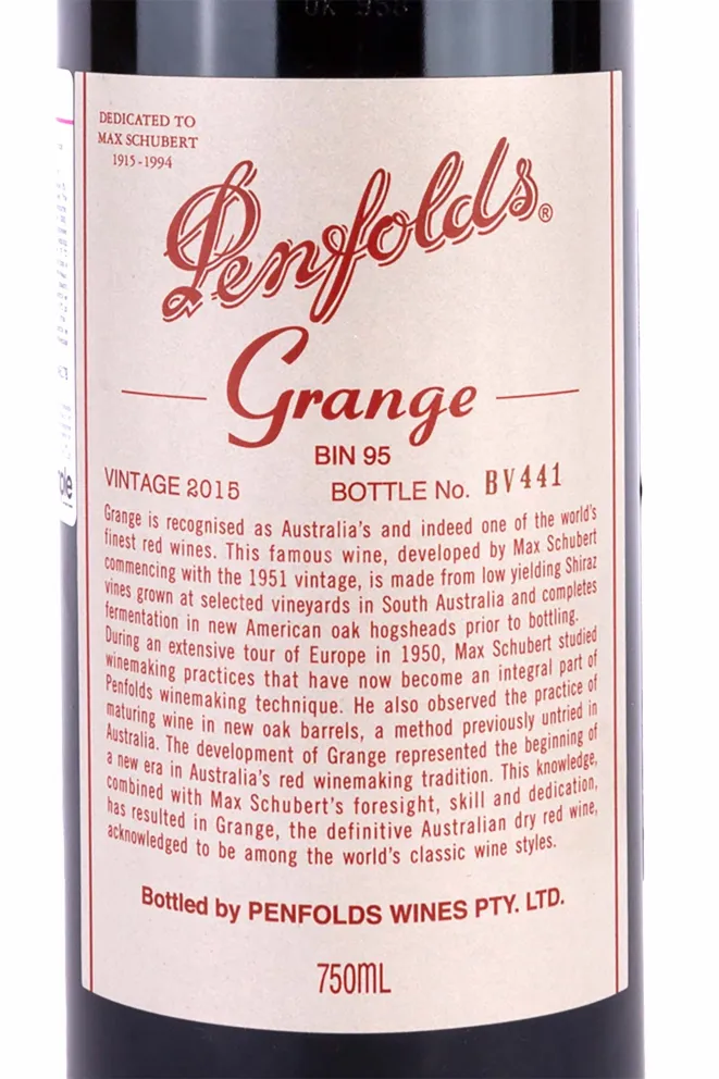 Этикетка Penfolds Grange gift box 2015 0.75 л