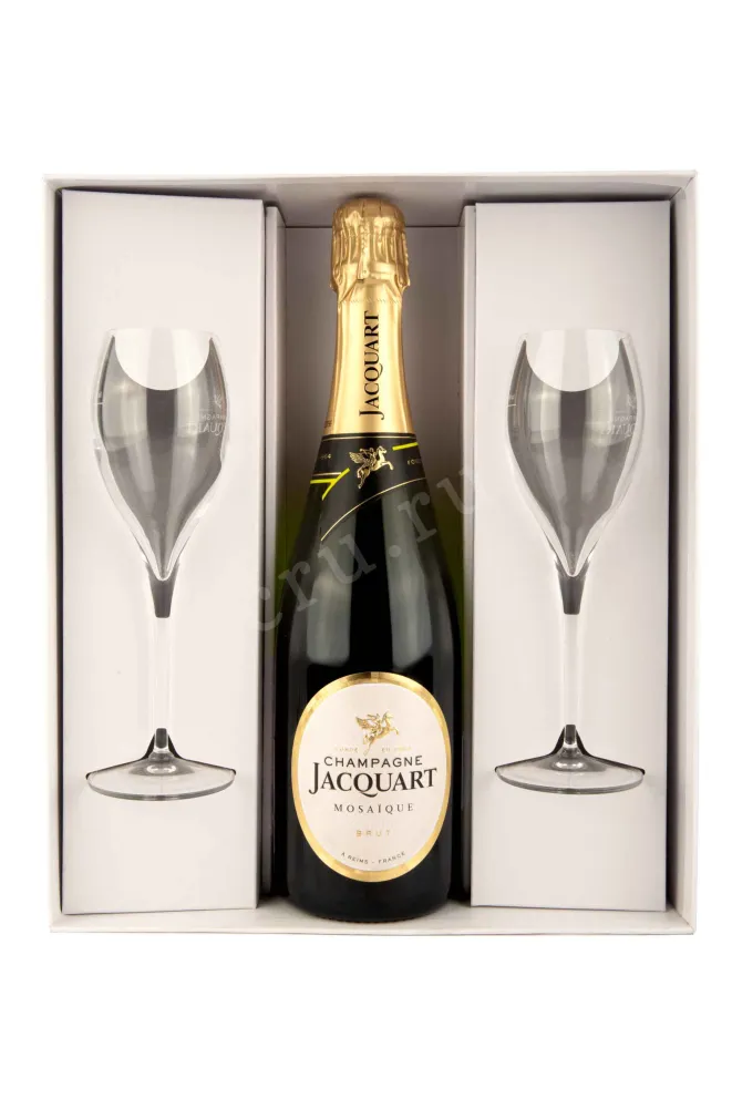 В подарочной коробке Jacquart Brut Mosaique gift box with two glasses 0.75 л