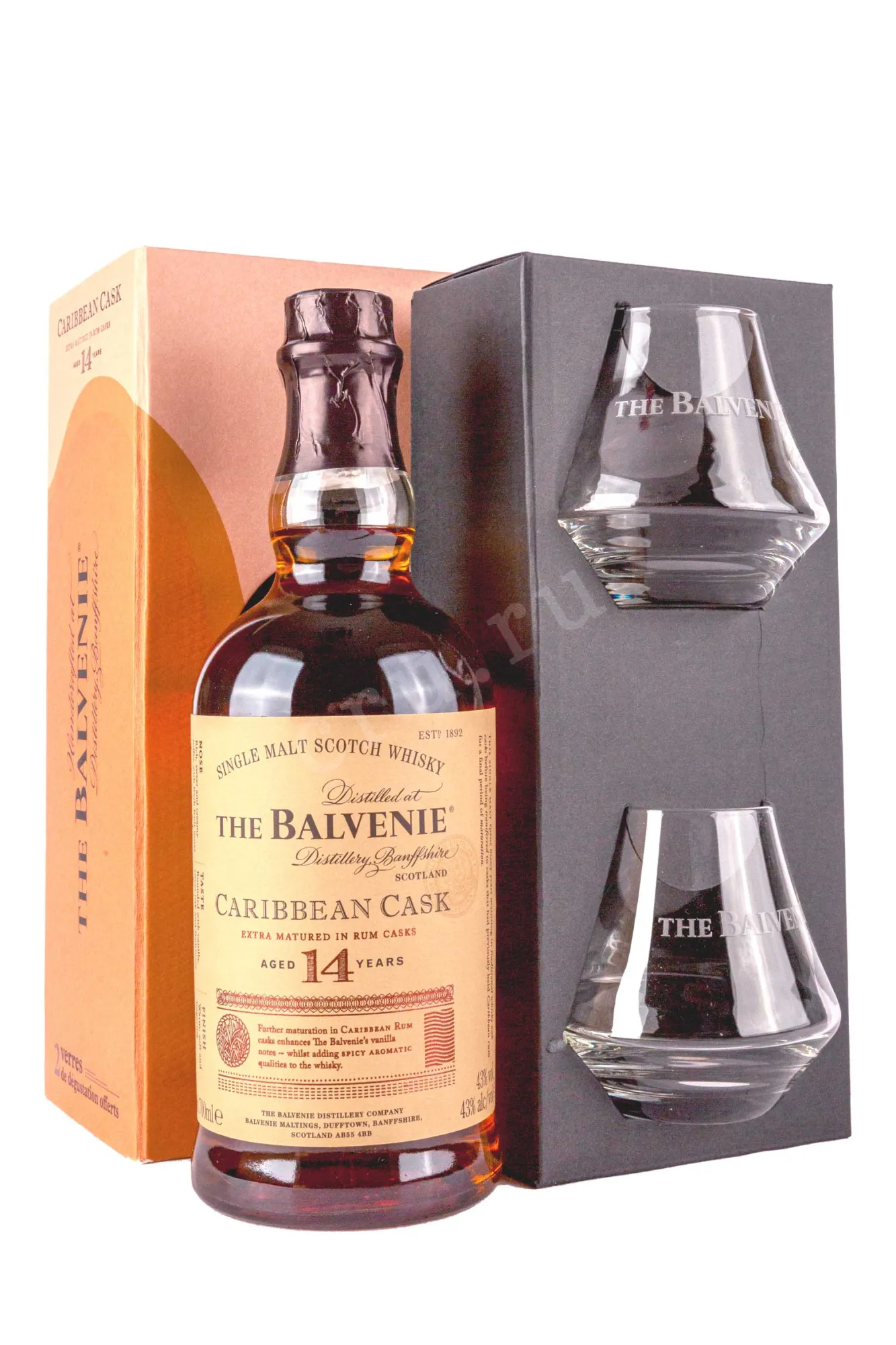 Balvenie Caribbean Cask 14 years old in giftset with 2 glasses