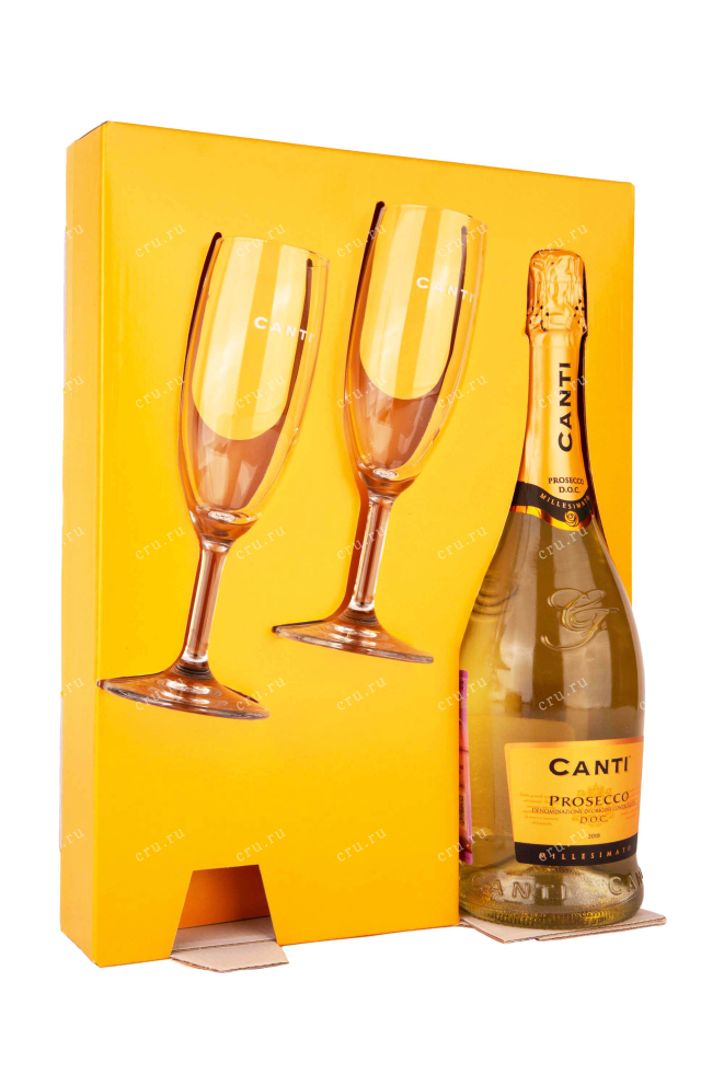 Набор с бокалами Prosecco Canti gift box + 2 glasses 2018 0.75 л