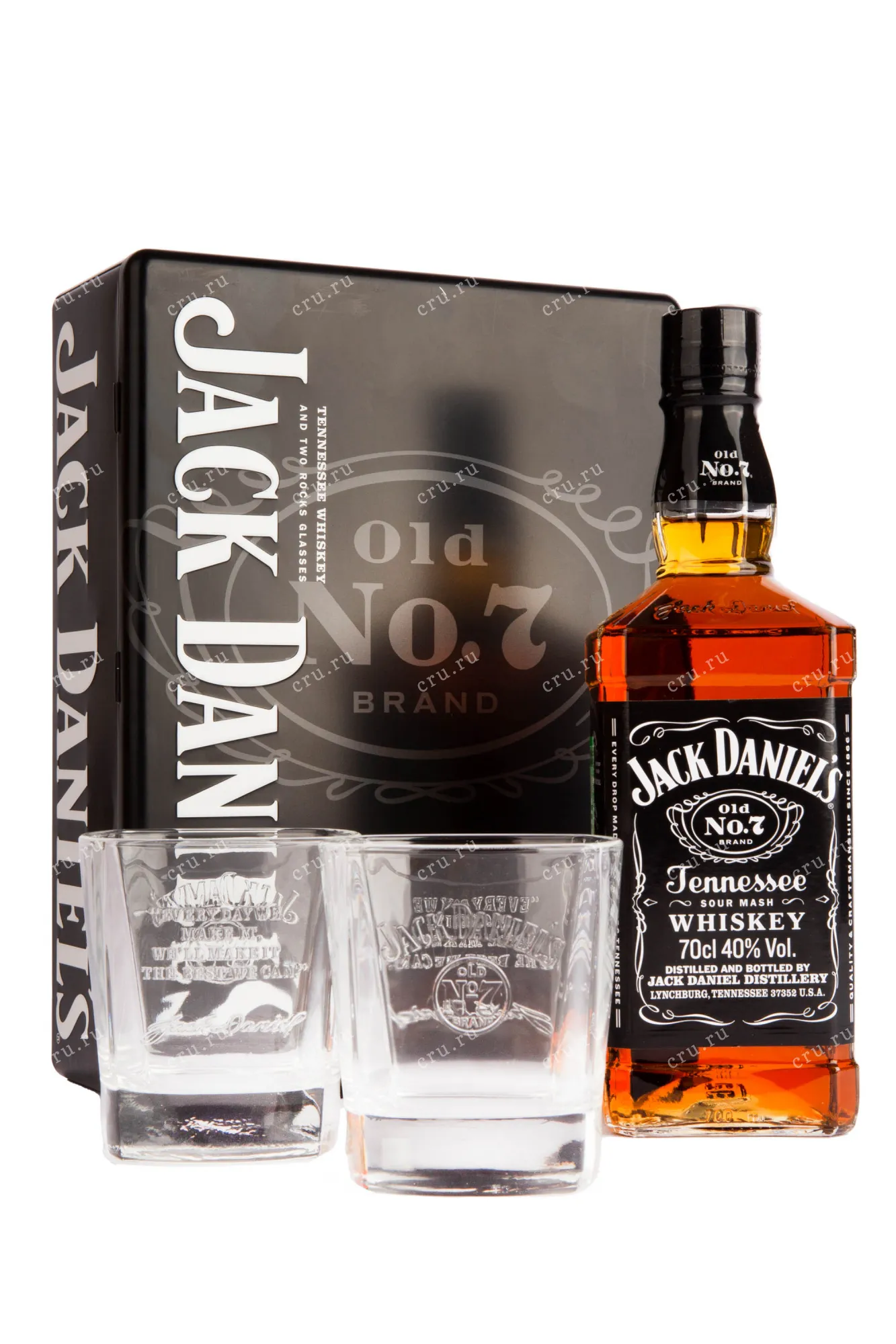 Фото — Виски Jack Daniels gift metal box with 2 glasses  0.7 л