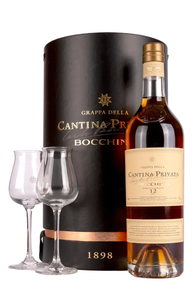 Граппа Bocchino Cantina Privata 12 years gift box with 2 glasses  0.7 л