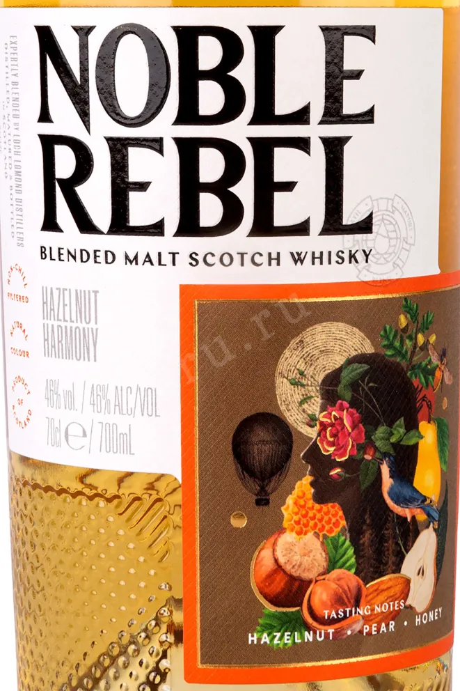 Этикетка Noble Rebel Hazelnut Harmony Blended Malt with gift box 0.7 л
