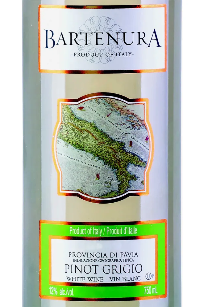 Этикетка Bartenura Pinot Grigio 2017 0.75 л