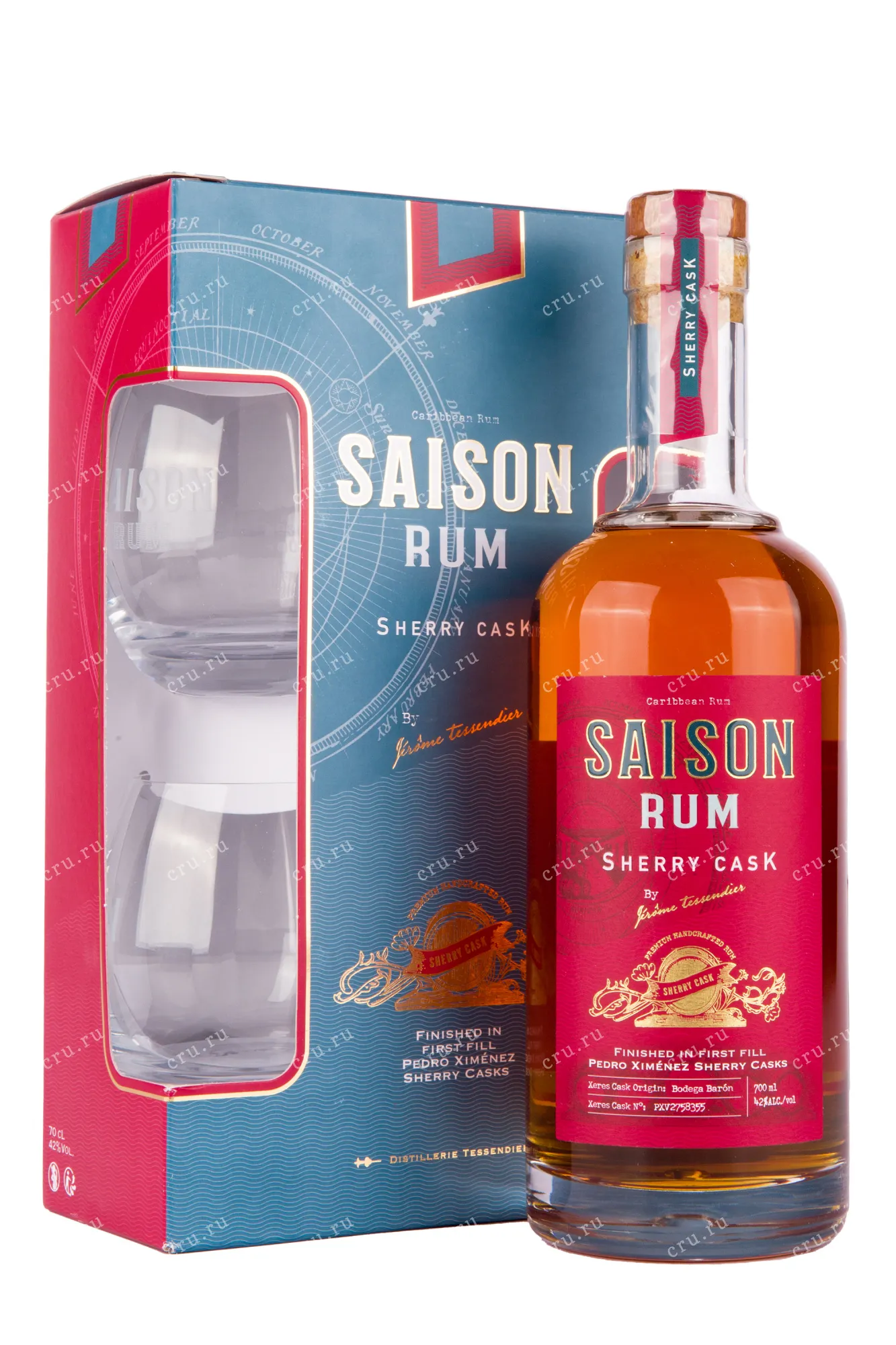 Фото — Ром Saison Sherry Cask with gift box + 2 glasses  0.7 л