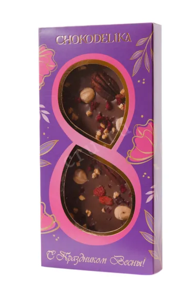 Шоколад Чокоделика молочный с украшением Пекан, Вишня, Фундук 100 г