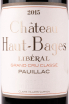 Этикетка вина Chateau Haut-Bages Liberal Grand Cru Classe Pauillac 2015 0.75 л