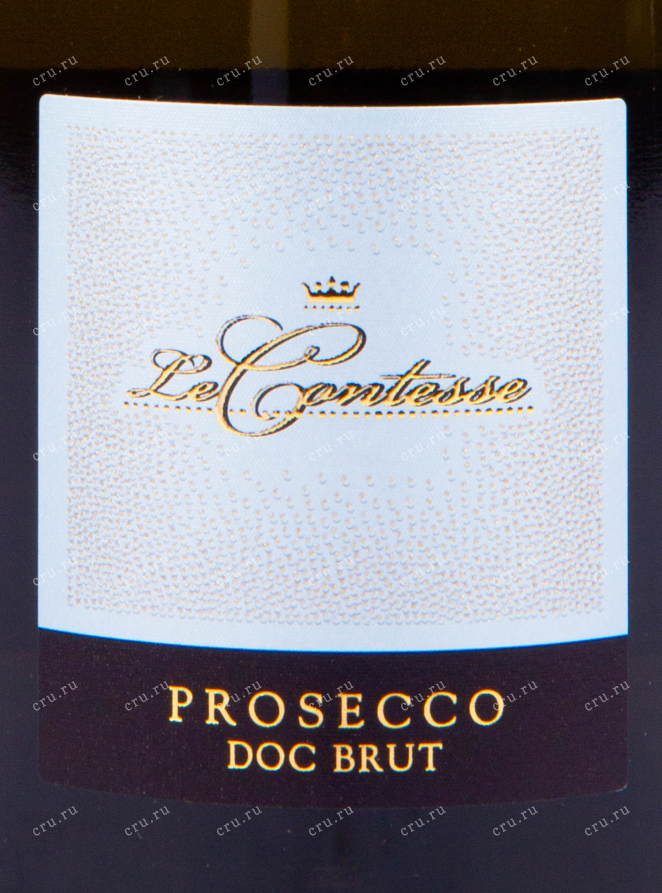 Этикетка игристого вина Просекко Ле Контессе Тревизо Брют ДОК 2020 0.75