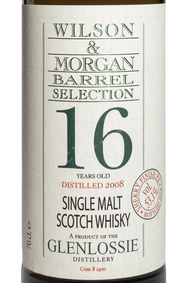 Этикетка Wilson & Morgan Barrel Selection Glenlossie Sherry Finish PX 16 Years Old in gift box 0.7 л