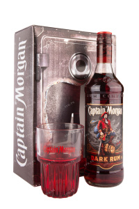 Ром Captain Morgan Black, gift box + glass  0 л