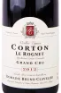 Этикетка Domaine Bruno Clavelier Corton Grand Cru Le Rognet Vieilles Vignes 2012 0.75 л