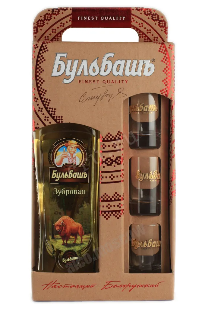 Фото — Настойка Бульбашъ Горькая Зубровая + 3 стакана  0.5 л