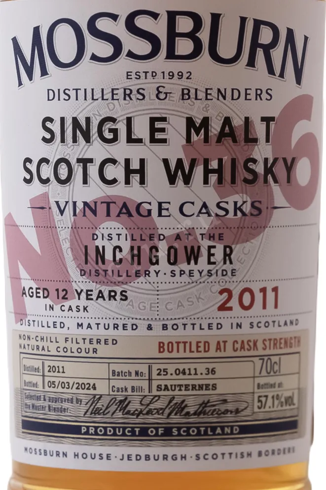 Этикетка Виски солодовый Моссберн Инчгоувер № 36 2011 12 лет 57,1% 0,7л в п/у Шотландия   2011