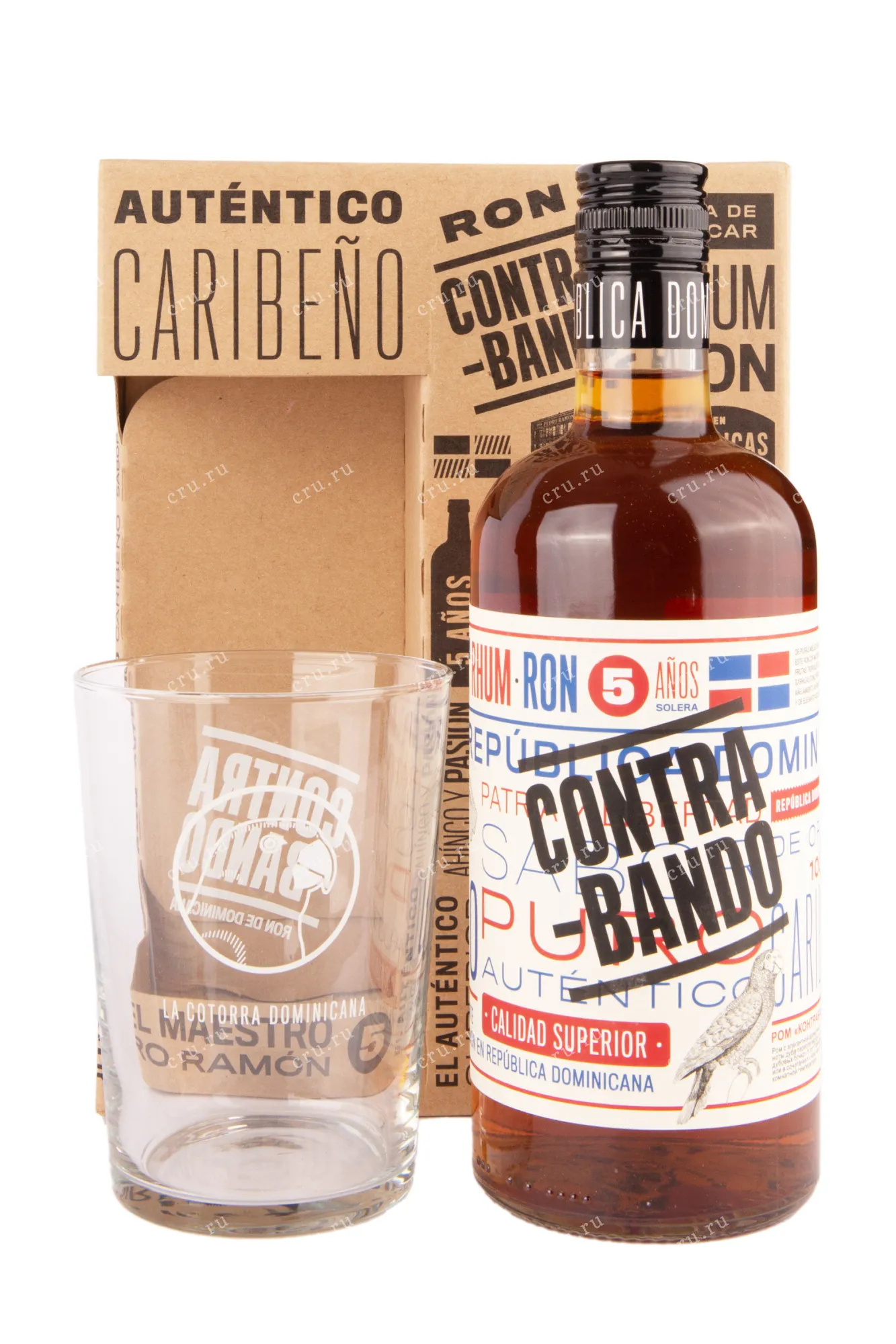 Фото — Ром Contrabando Anejo 5 years gift box with glass  0.7 л
