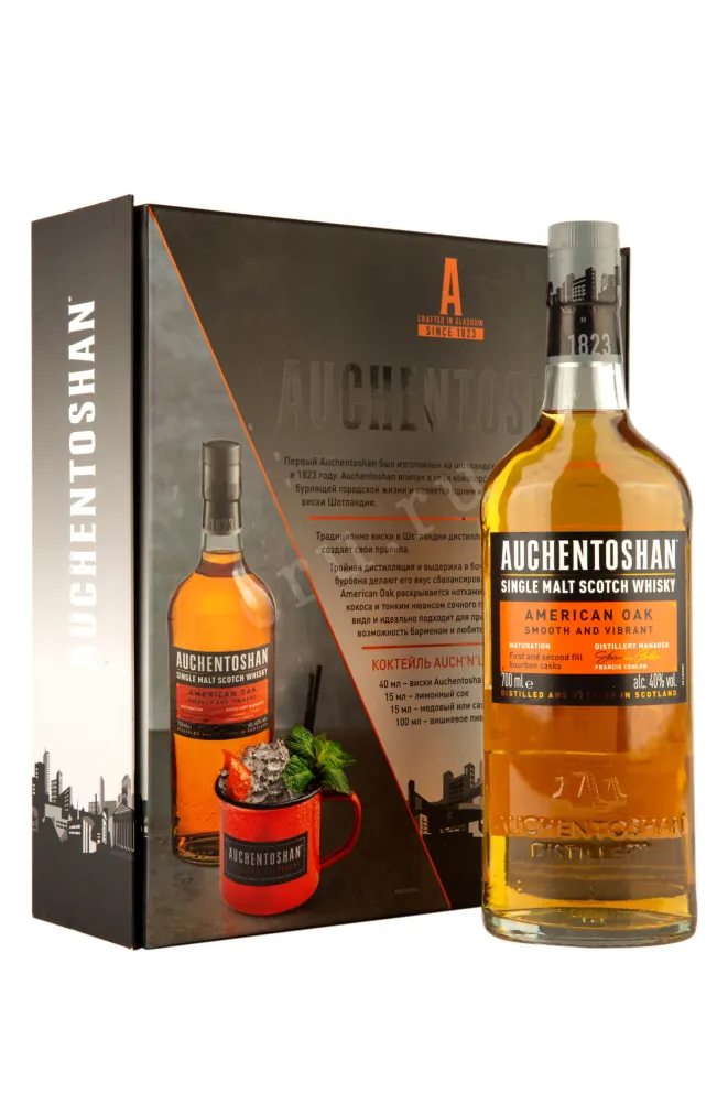 Виски Auchentoshan American Oak in gift box with glasses  0.7 л