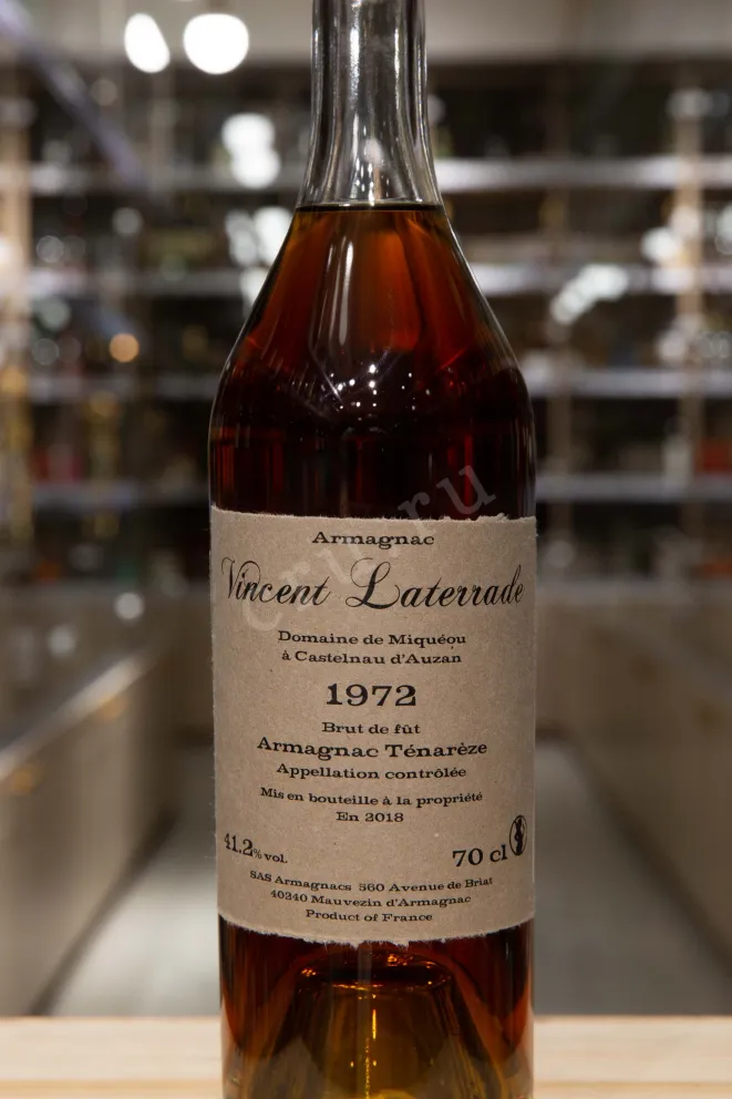 Этикетка Vincent Laterrade AOC Armagnac Tenareze brut de fut 1972 0.7 л