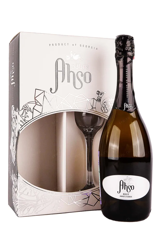 Набор с бокалами Ahso Brut in gift box + 1 glass 2022 0.75 л