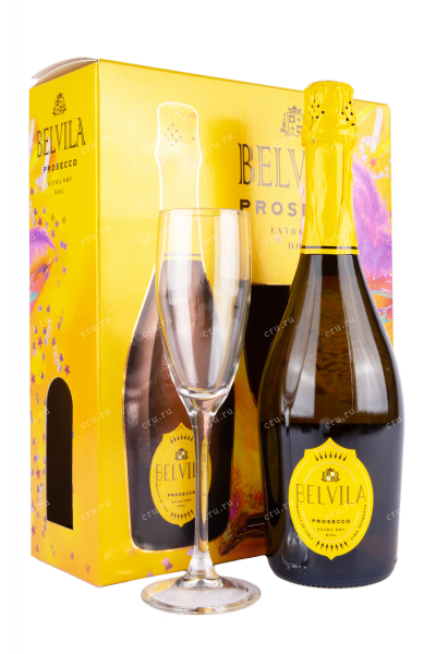 Игристое вино Belvila Prosecco DOC Spumante Extra Dry in box with 2 glasses  0.75 л