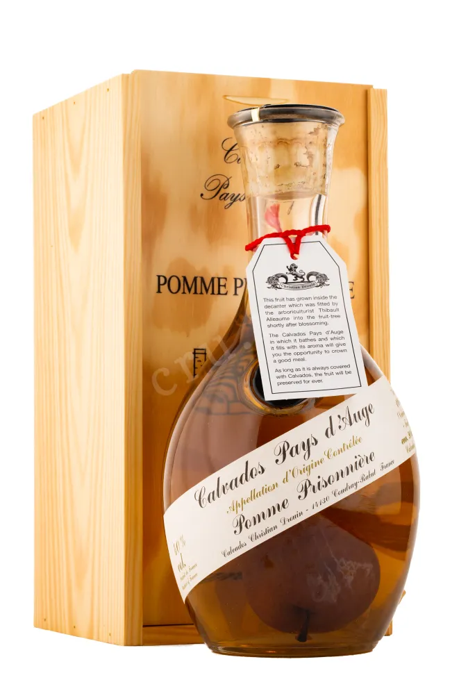 Бутылка кальвадоса Кристиан Друэн Пом Призонньер 1 литр и деревянная коробка