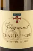 Этикетка Guillaume Vrignaud Mont De Milieu 1-er Cru Chablis 0.75 л