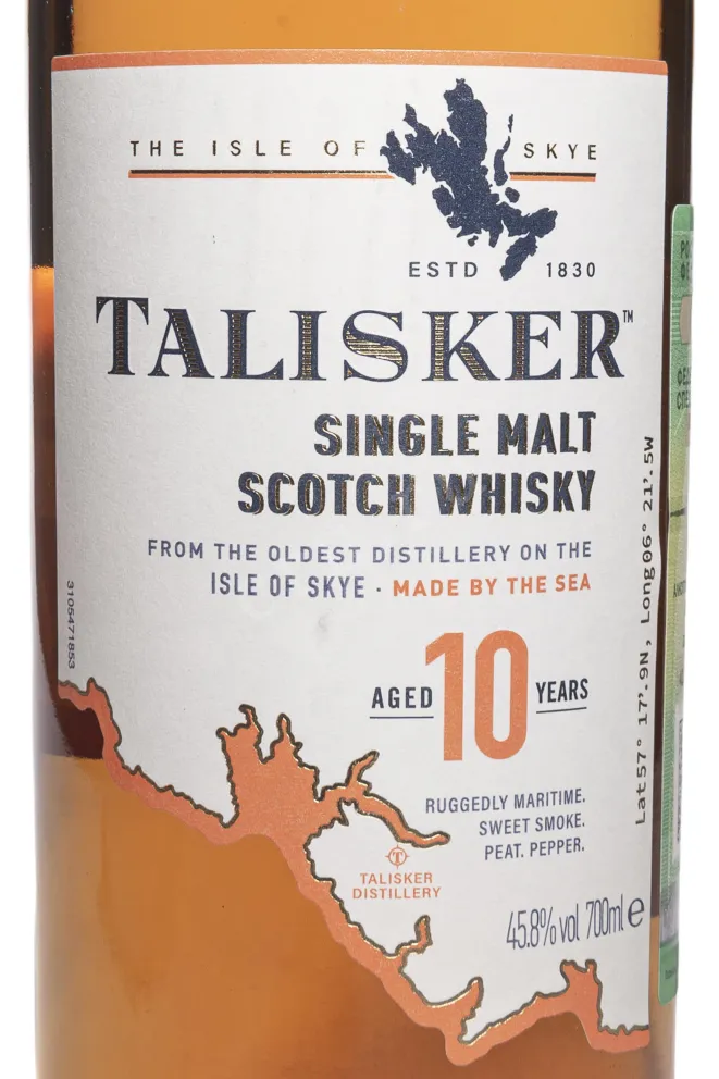 Этикетка Talisker 10 Years Old in gift box with glass 0.7 л