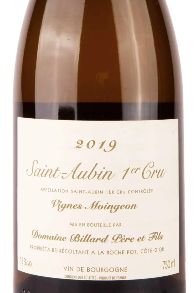 Этикетка Saint-Aubin 1er Cru AOC Domaine Billard Pere et Pils Vignes Moingeon 2019 0.75 л