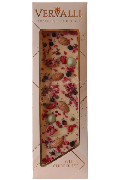 Шоколад Вервалли белый с украшением Годжи Клюква Миндаль 110 г