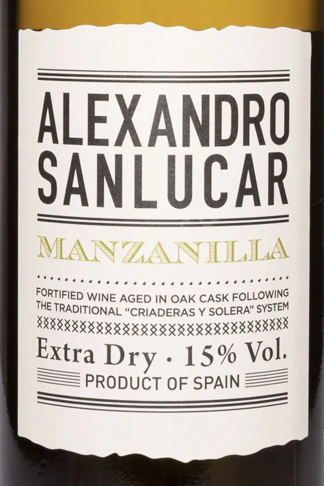 Этикетка Alexandro Sanlucar Manzanilla 2020 0.75 л